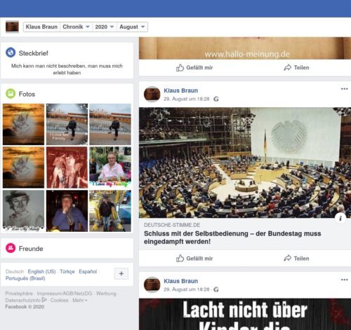 Screenshot Facebook Account Klaus Braun Ratskandidat der AfD Oberhausen.