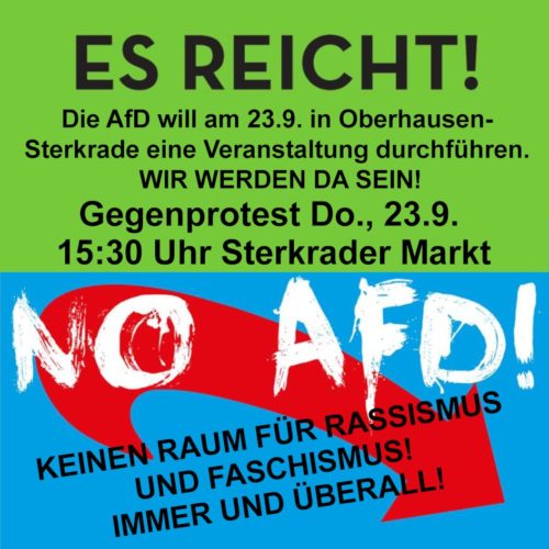 Aufruf Gegenprotest 23.9. Oberhausen-Sterkrade gegen AfD Veranstaltung